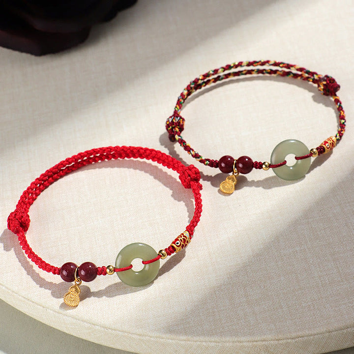 Buddha Stones Czerwony Sznurek Czarny Sznurek Hetian Jade Peace Buckle Cinnabar 925 Srebrna Bransoletka Ochronna