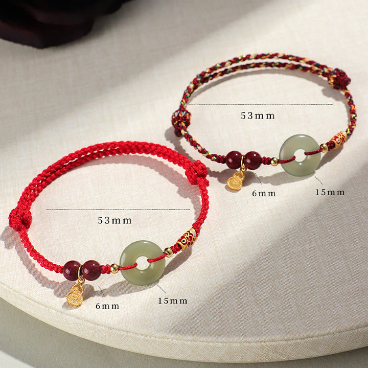 Buddha Stones Czerwony Sznurek Czarny Sznurek Hetian Jade Peace Buckle Cinnabar 925 Srebrna Bransoletka Ochronna