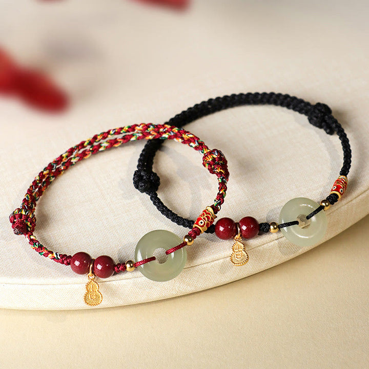 Buddha Stones Czerwony Sznurek Czarny Sznurek Hetian Jade Peace Buckle Cinnabar 925 Srebrna Bransoletka Ochronna