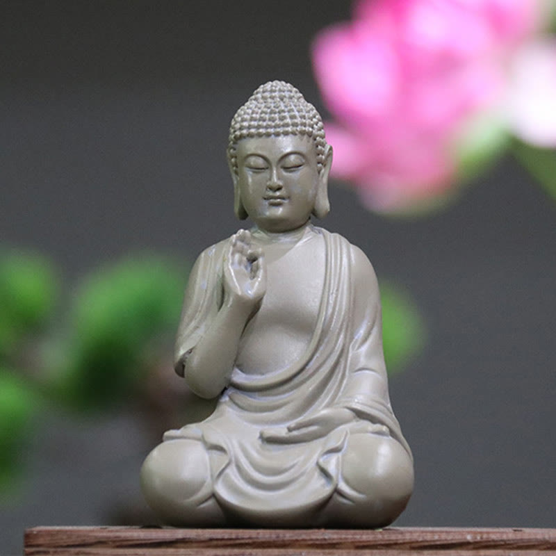 Buddha Stones Mała Medytacja Modlitwa Żywica Statua Buddy Współczucie Dekoracja Biurka Domowego - Posąg Buddy 6,2*5,2*10,3 cm - image 0