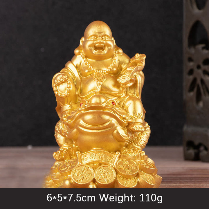 Buddha Stones Śmiejący się Budda Feng Shui Żaba Ropucha Miedziane Monety Przyciągają Bogactwo Żywica Statua Dekoracja Domu - Złoty Budda - Mały 6*5*7,5 cm - image 1