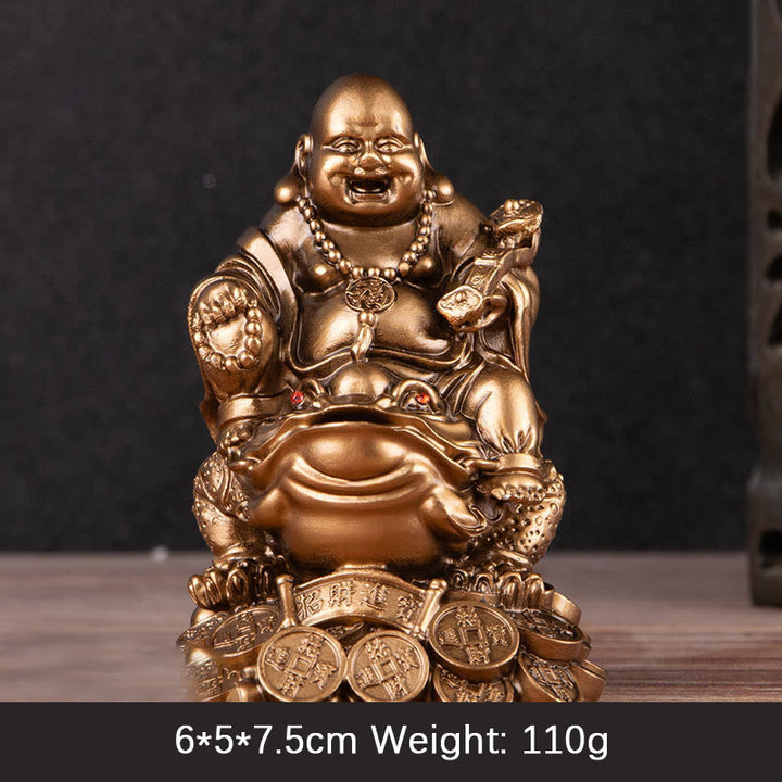 Buddha Stones Śmiejący się Budda Feng Shui Żaba Ropucha Miedziane Monety Przyciągają Bogactwo Żywica Statua Dekoracja Domu - Brązowy Budda - Mały 6*5*7,5 cm - image 10