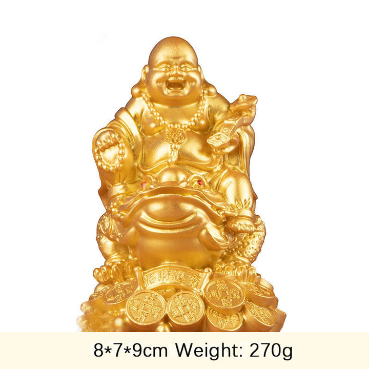 Buddha Stones Śmiejący się Budda Feng Shui Żaba Ropucha Miedziane Monety Przyciągają Bogactwo Żywica Statua Dekoracja Domu - Złoty Budda - Średni 8*7*9cm - image 2