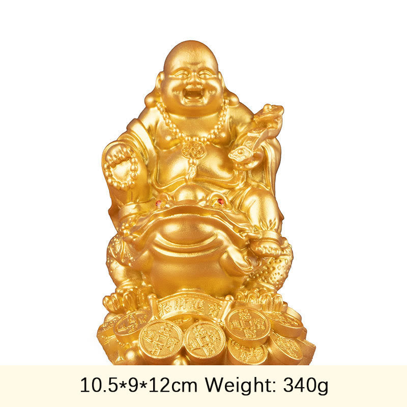Buddha Stones Śmiejący się Budda Feng Shui Żaba Ropucha Miedziane Monety Przyciągają Bogactwo Żywica Statua Dekoracja Domu - Złoty Budda - Duży 10,5*9*12 cm - image 3