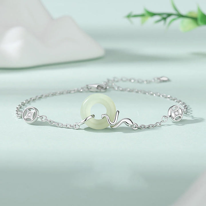 Buddha Stones 925 Srebro Sterlingowe Hetian Jade Klamra Pokoju Bransoletka Szczęścia Roku Węża
