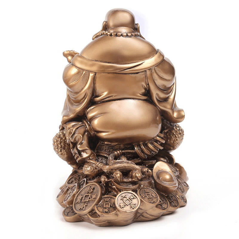 Buddha Stones Śmiejący się Budda Feng Shui Żaba Ropucha Miedziane Monety Przyciągają Bogactwo Żywica Statua Dekoracja Domu