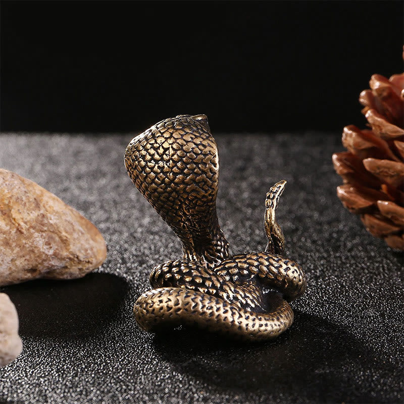Buddha Stones Mini Mały Rok Węża Kobra Mosiądz Miedź Dekoracja Domu