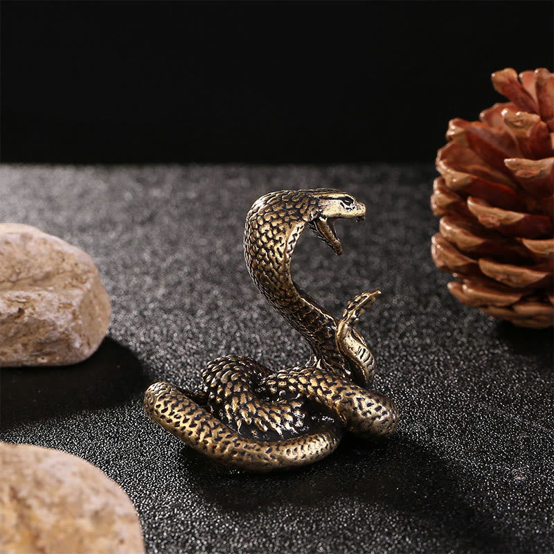 Buddha Stones Mini Mały Rok Węża Kobra Mosiądz Miedź Dekoracja Domu
