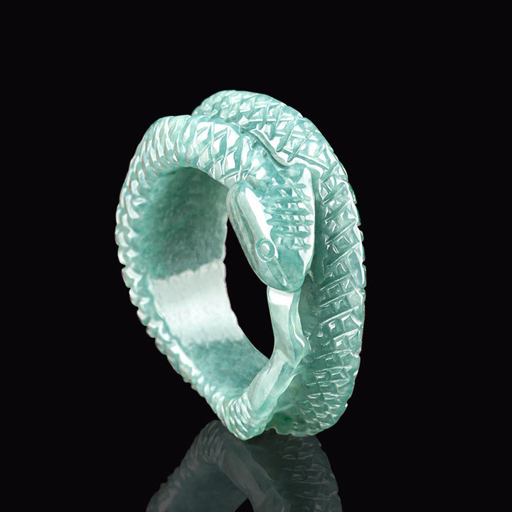 Buddha Stones Naturalny Jadeit Rok Węża Rzeźba Pierścień Ochrony Dobrobytu