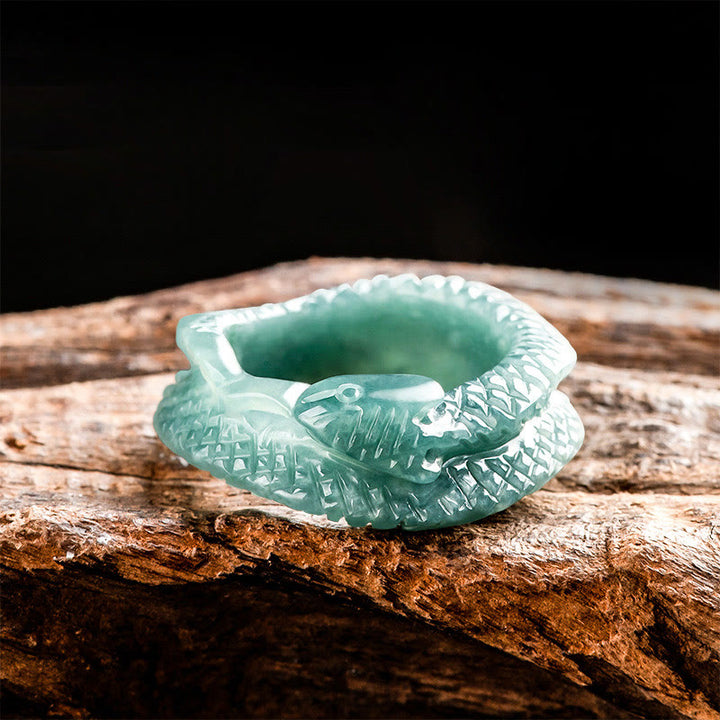 Buddha Stones Naturalny Jadeit Rok Węża Rzeźba Pierścień Ochrony Dobrobytu