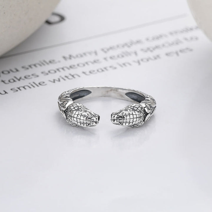Buddha Stones 925 Srebro Sterling Rok Węża Spokojny Regulowany Dwugłowy Wąż Otwarty Pierścień