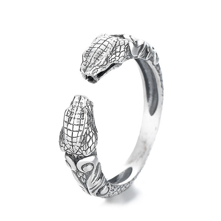 Buddha Stones 925 Srebro Sterling Rok Węża Spokojny Regulowany Dwugłowy Wąż Otwarty Pierścień