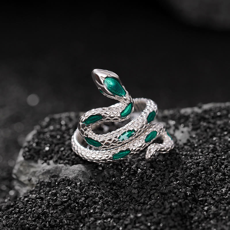 Buddha Stones 925 Srebro Sterling Rok Węża Regulowany Otwarty Pierścień Błogosławieństwa