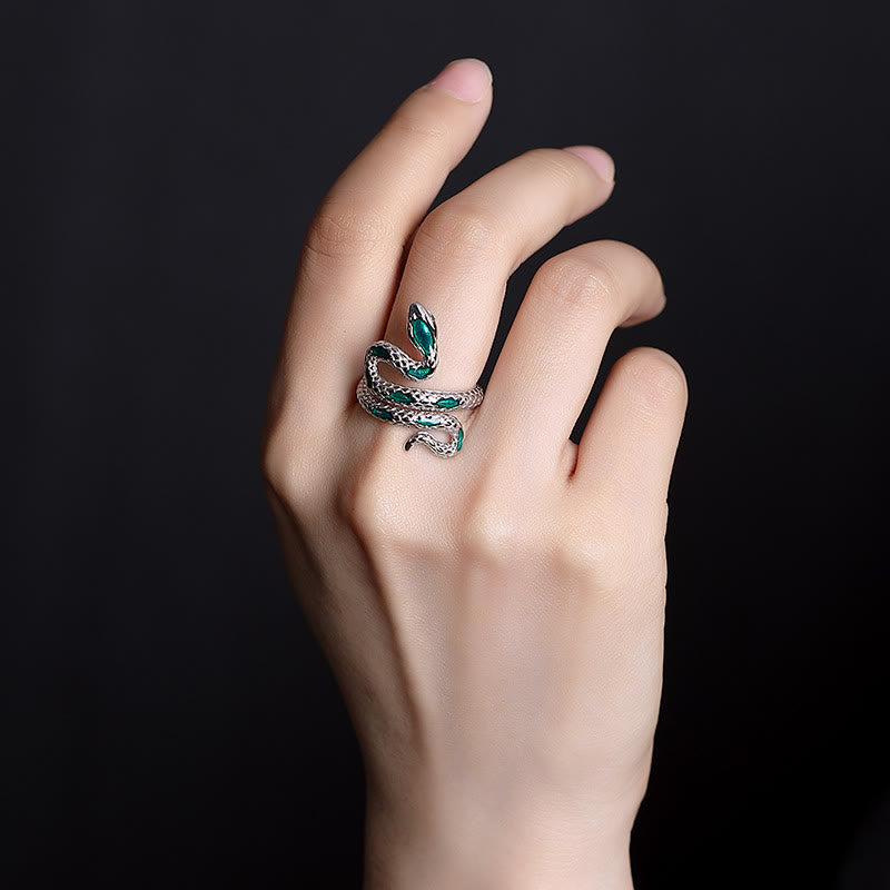 Buddha Stones 925 Srebro Sterling Rok Węża Regulowany Otwarty Pierścień Błogosławieństwa