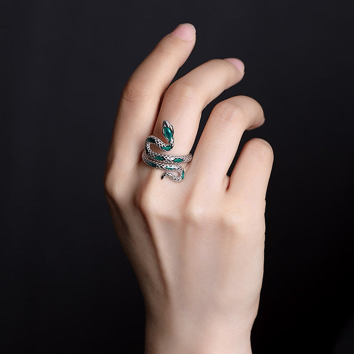Buddha Stones 925 Srebro Sterling Rok Węża Regulowany Otwarty Pierścień Błogosławieństwa