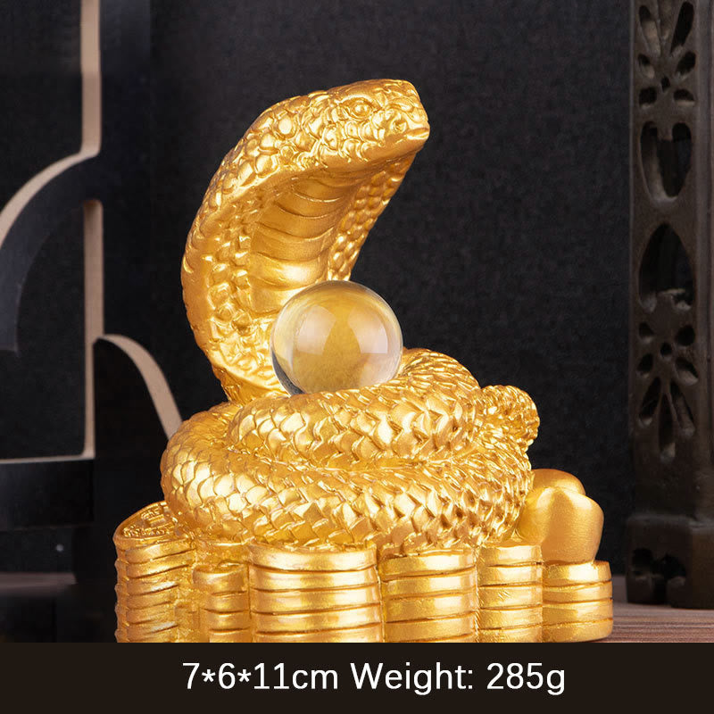 Buddha Stones Rok Węża Sztabki Monety Miedziane Kula Bogactwo Żywica Statua Dekoracja Domu - Duży Złoty Wąż Sztabkowy 8*5.5*9.2cm - image 3