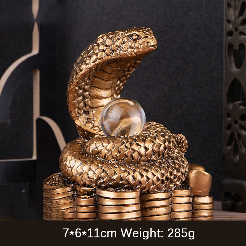 Buddha Stones Rok Węża Sztabki Monety Miedziane Kula Bogactwo Żywica Statua Dekoracja Domu - Duży Brązowy Wąż Sztabkowy 8*5.5*9.2cm - image 5