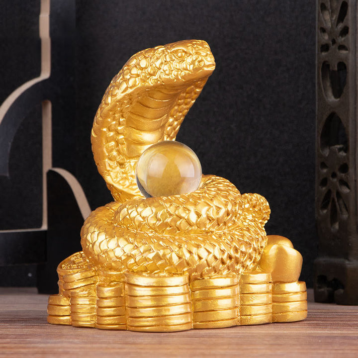 Buddha Stones Rok Węża Sztabki Monety Miedziane Kula Bogactwo Żywica Statua Dekoracja Domu - image 4