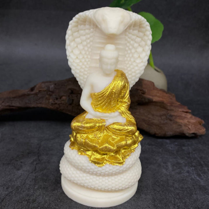Buddha Stones Tathagata Siakjamuni Wąż Lotos Kość Słoniowa Owoc Medytacja Statua Spokój Dekoracja Domu