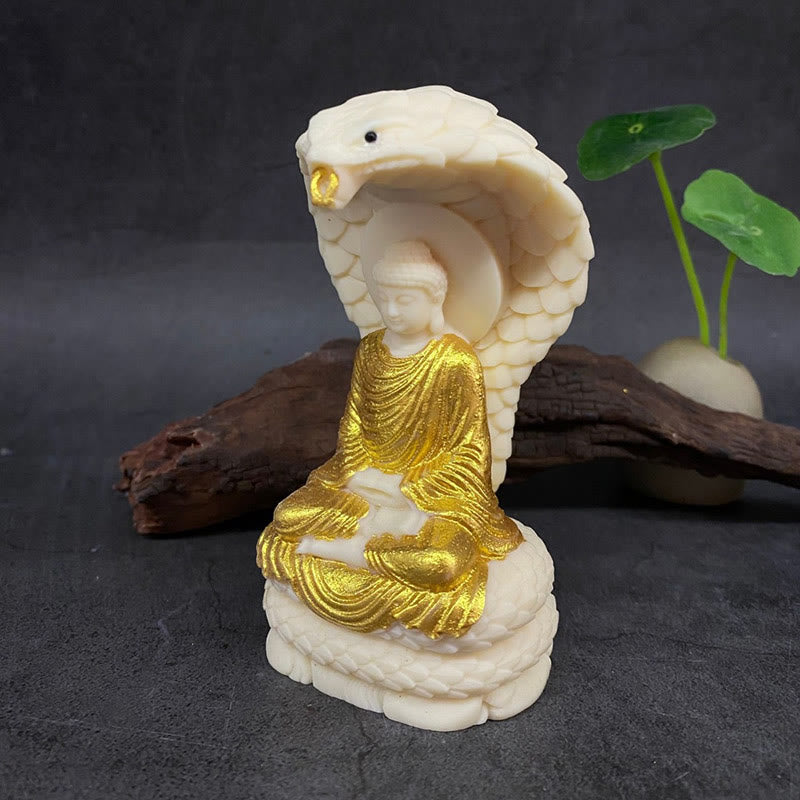Buddha Stones Tathagata Siakjamuni Wąż Lotos Kość Słoniowa Owoc Medytacja Statua Spokój Dekoracja Domu