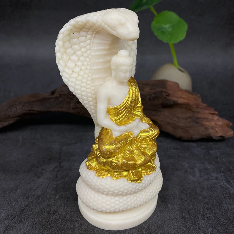 Buddha Stones Tathagata Siakjamuni Wąż Lotos Kość Słoniowa Owoc Medytacja Statua Spokój Dekoracja Domu