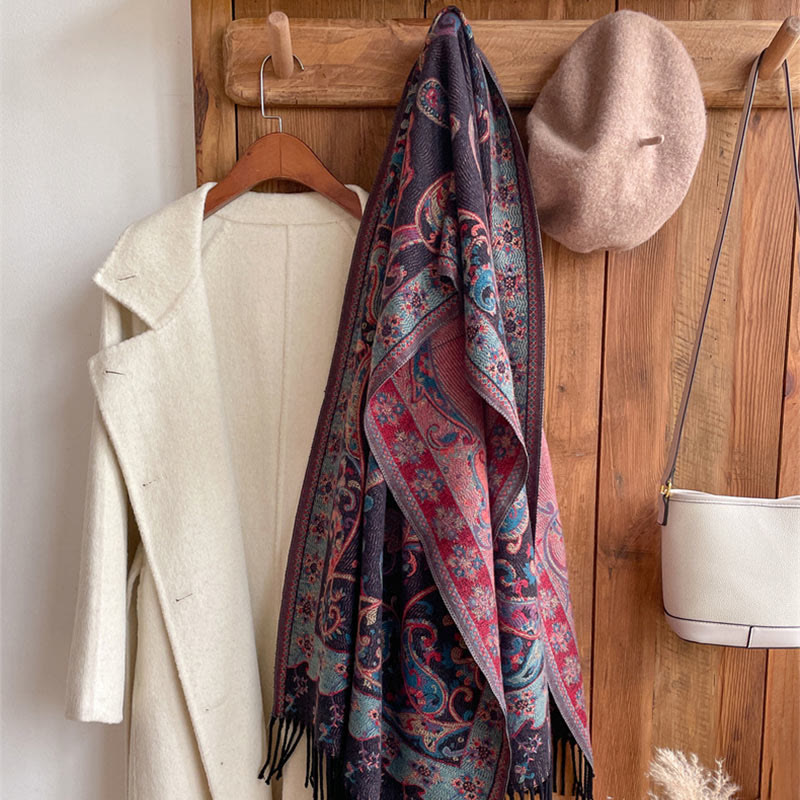 Buddha Stones Tybetański Kwiat Nerkowca Chwost Szal Jesień Zima Przytulny Podróżny Szalik Otulacz - image 26