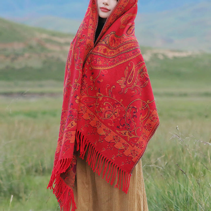 Buddha Stones Tybetański Kwiat Nerkowca Chwost Szal Jesień Zima Przytulny Podróżny Szalik Otulacz - image 11