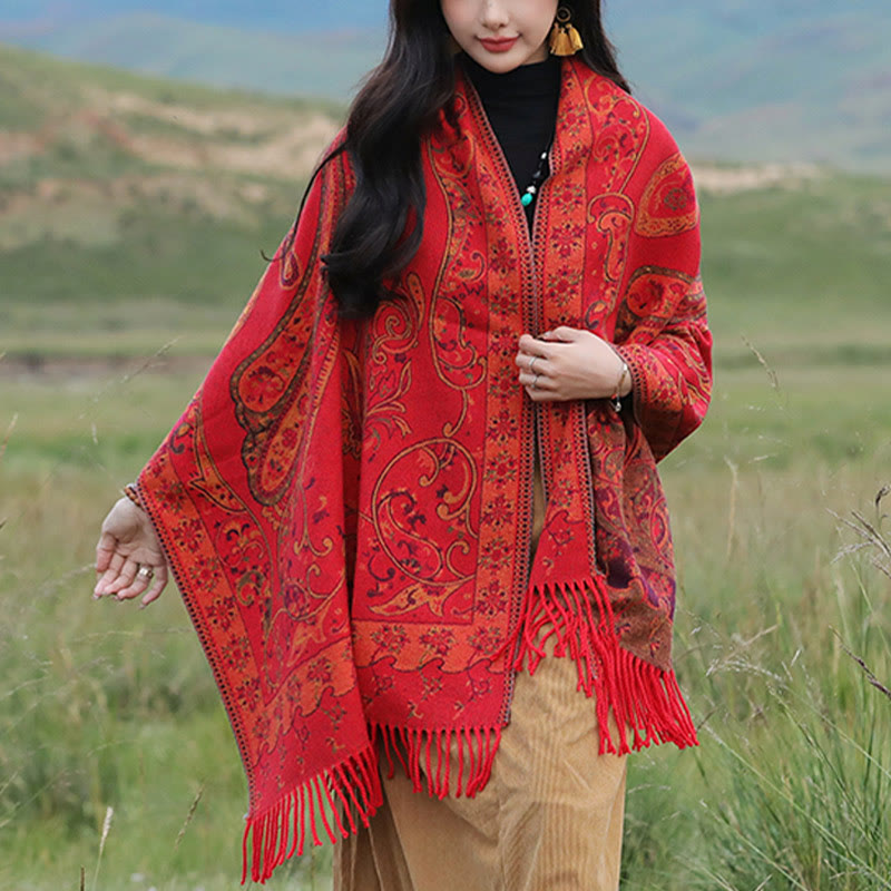 Buddha Stones Tybetański Kwiat Nerkowca Chwost Szal Jesień Zima Przytulny Podróżny Szalik Otulacz - Czerwony - 180*65 cm - image 9