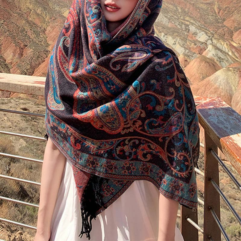 Buddha Stones Tybetański Kwiat Nerkowca Chwost Szal Jesień Zima Przytulny Podróżny Szalik Otulacz - image 21