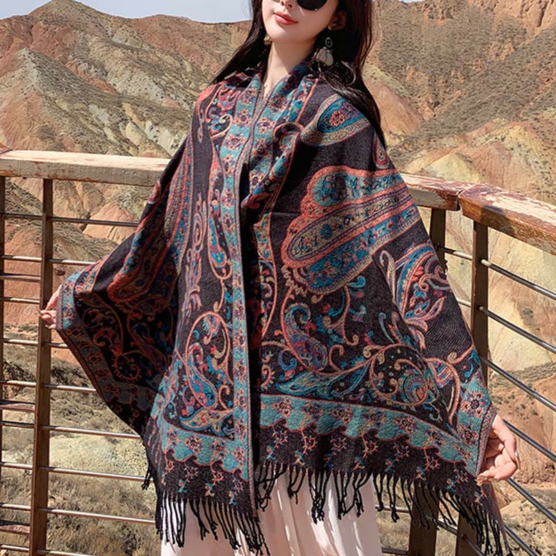 Buddha Stones Tybetański Kwiat Nerkowca Chwost Szal Jesień Zima Przytulny Podróżny Szalik Otulacz - Ciemna Magenta - 180*65 cm - image 18