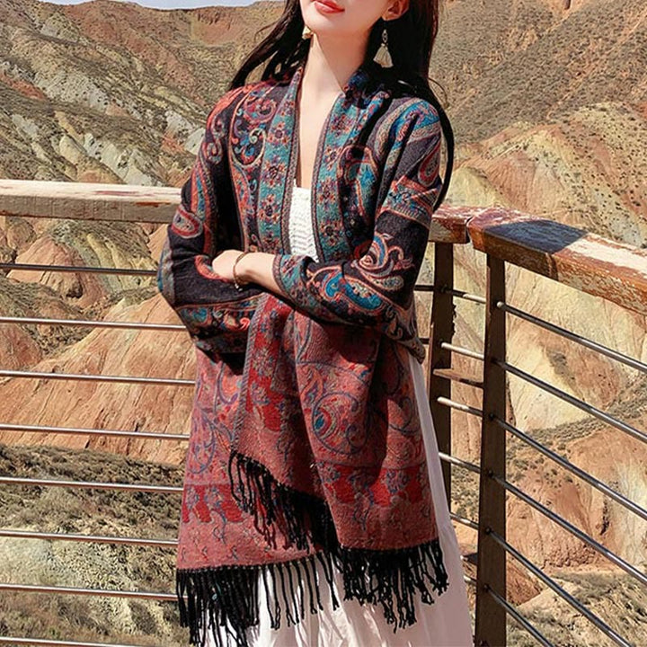 Buddha Stones Tybetański Kwiat Nerkowca Chwost Szal Jesień Zima Przytulny Podróżny Szalik Otulacz - image 20