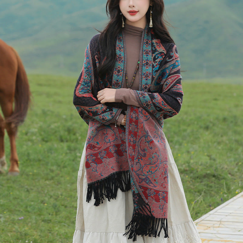 Buddha Stones Tybetański Kwiat Nerkowca Chwost Szal Jesień Zima Przytulny Podróżny Szalik Otulacz - image 22