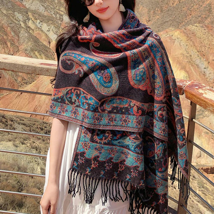 Buddha Stones Tybetański Kwiat Nerkowca Chwost Szal Jesień Zima Przytulny Podróżny Szalik Otulacz - image 19