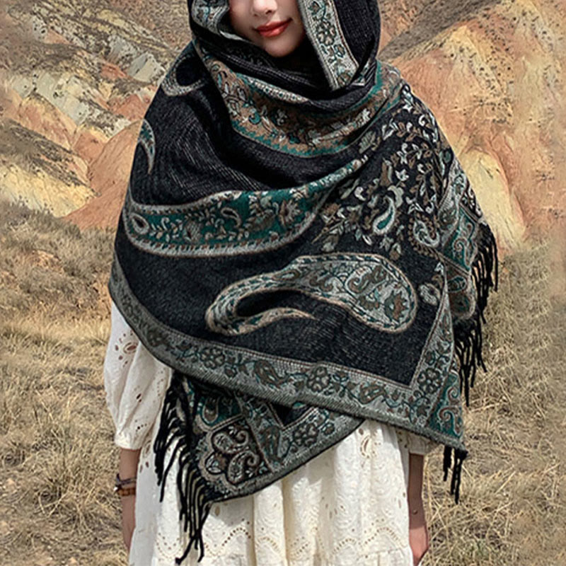 Buddha Stones Tybetański Kwiat Nerkowca Chwost Szal Jesień Zima Przytulny Podróżny Szalik Otulacz - image 2