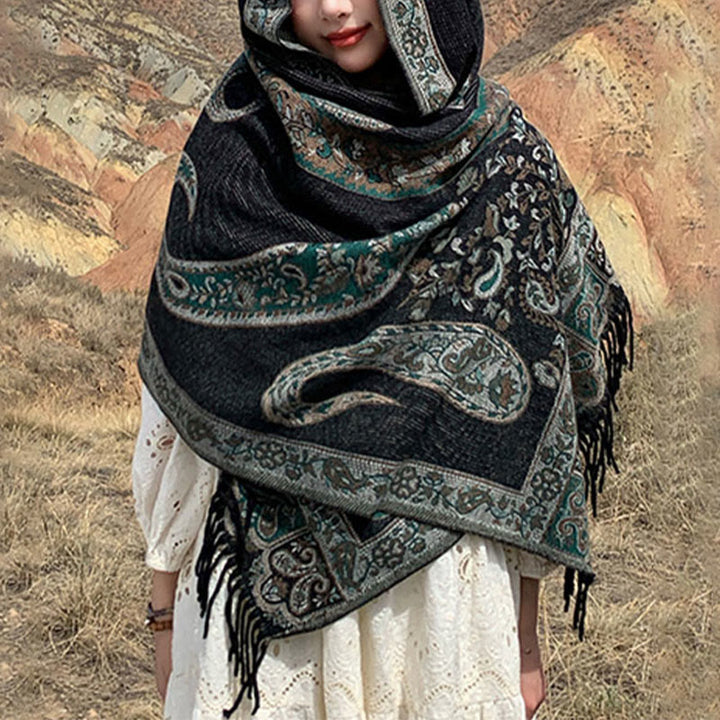 Buddha Stones Tybetański Kwiat Nerkowca Chwost Szal Jesień Zima Przytulny Podróżny Szalik Otulacz - image 2