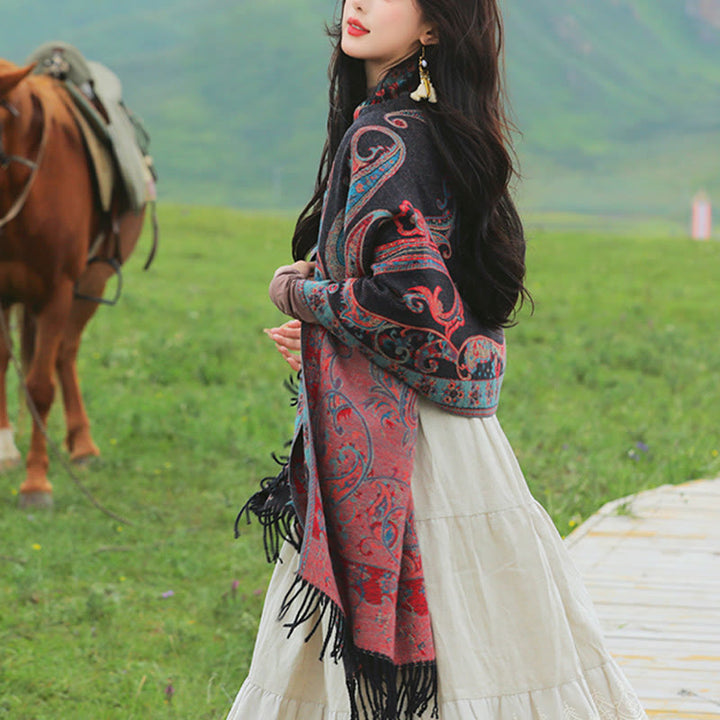 Buddha Stones Tybetański Kwiat Nerkowca Chwost Szal Jesień Zima Przytulny Podróżny Szalik Otulacz - image 23