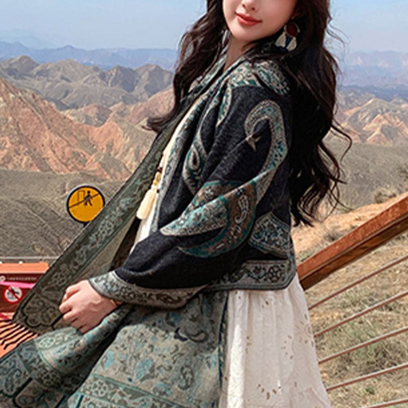 Buddha Stones Tybetański Kwiat Nerkowca Chwost Szal Jesień Zima Przytulny Podróżny Szalik Otulacz - image 3