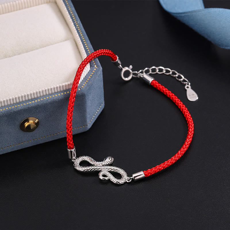 Buddha Stones 999 Srebro Sterling Rok Węża Czerwony Sznurek Ochrona Bransoletka Pleciona