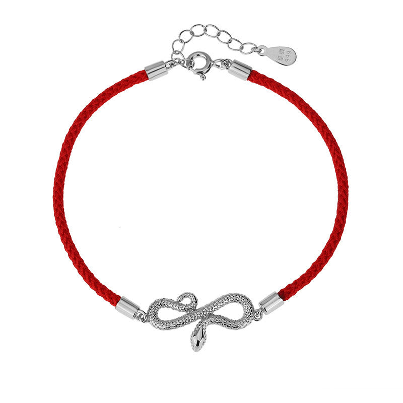 Buddha Stones 999 Srebro Sterling Rok Węża Czerwony Sznurek Ochrona Bransoletka Pleciona