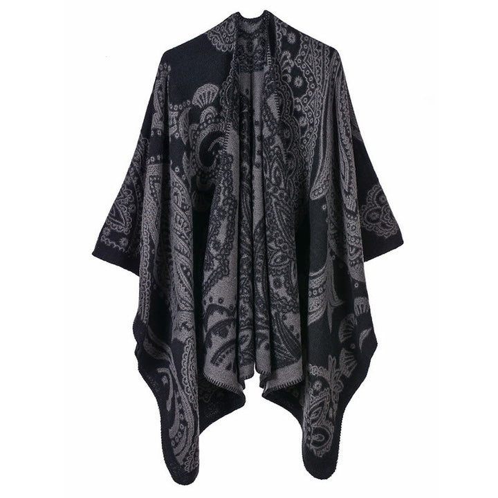 Buddha Stones Tybetański Szal z Kwiatem Nerkowca Jesień Zima Przytulny Szalik Otulacz - Ciemnoszary - 130*150 cm - image 10