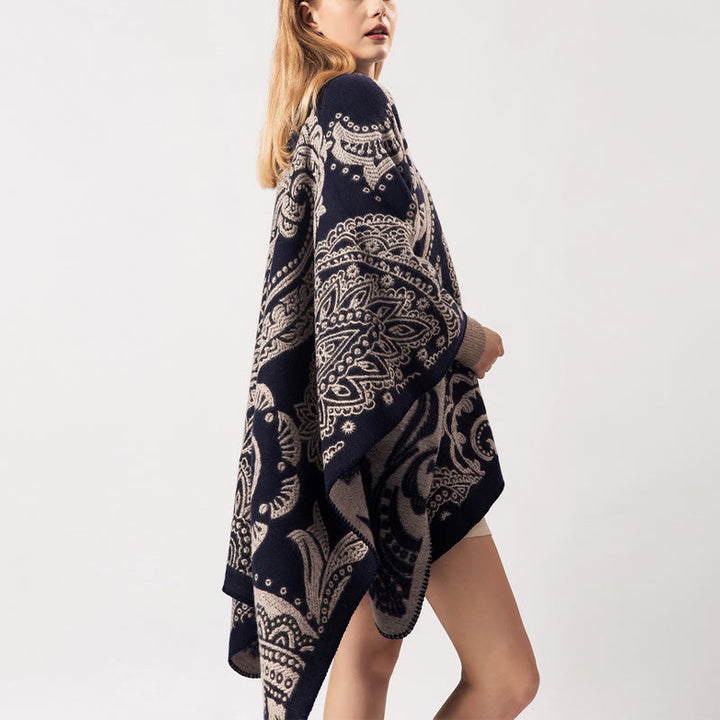 Buddha Stones Tybetański Szal z Kwiatem Nerkowca Jesień Zima Przytulny Szalik Otulacz - image 2