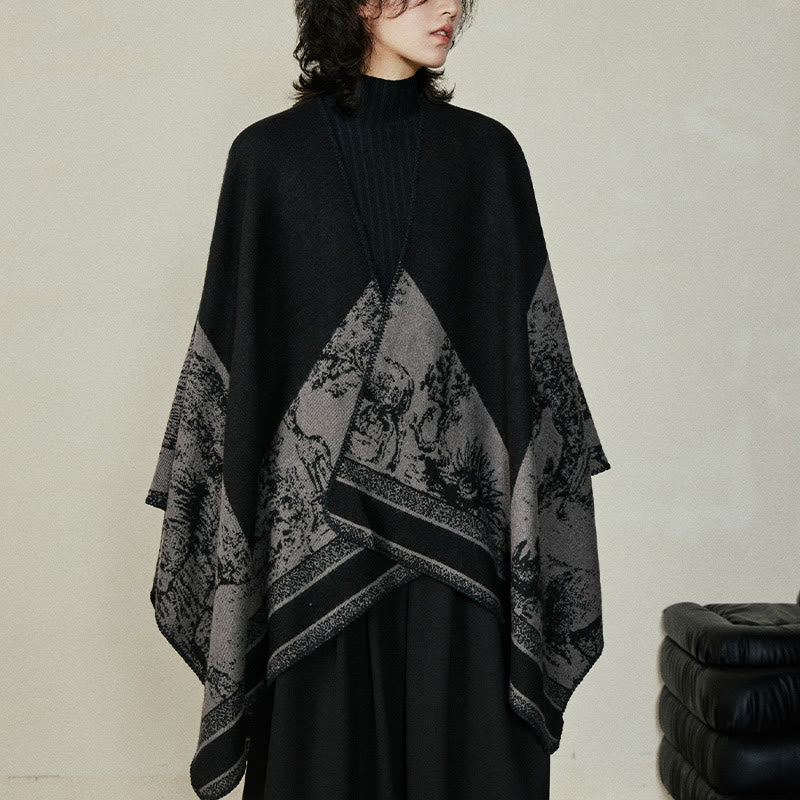 Buddha Stones Czarny Szary Jeleń Sika Zwierzę Las Dwustronny Szal Jesień Zima Ciepły Szalik Otulacz - image 12