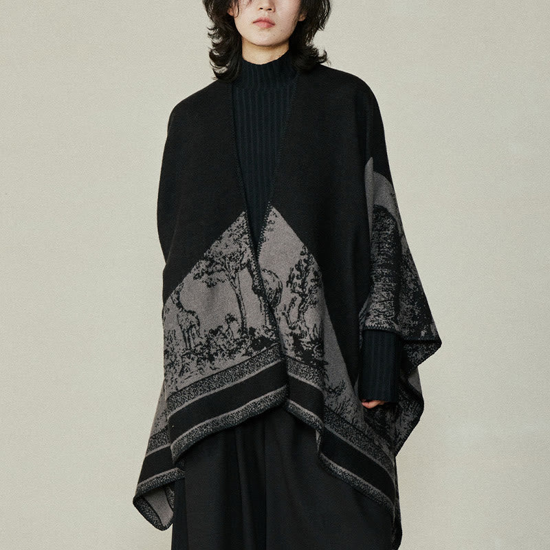 Buddha Stones Czarny Szary Jeleń Sika Zwierzę Las Dwustronny Szal Jesień Zima Ciepły Szalik Otulacz - image 2