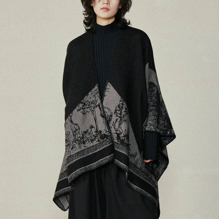 Buddha Stones Czarny Szary Jeleń Sika Zwierzę Las Dwustronny Szal Jesień Zima Ciepły Szalik Otulacz - image 2