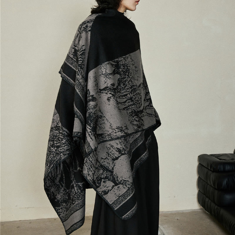 Buddha Stones Czarny Szary Jeleń Sika Zwierzę Las Dwustronny Szal Jesień Zima Ciepły Szalik Otulacz - image 14