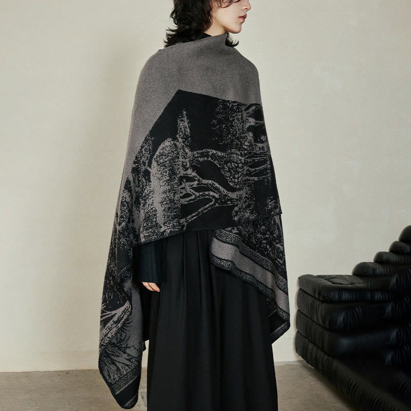 Buddha Stones Czarny Szary Jeleń Sika Zwierzę Las Dwustronny Szal Jesień Zima Ciepły Szalik Otulacz - image 10