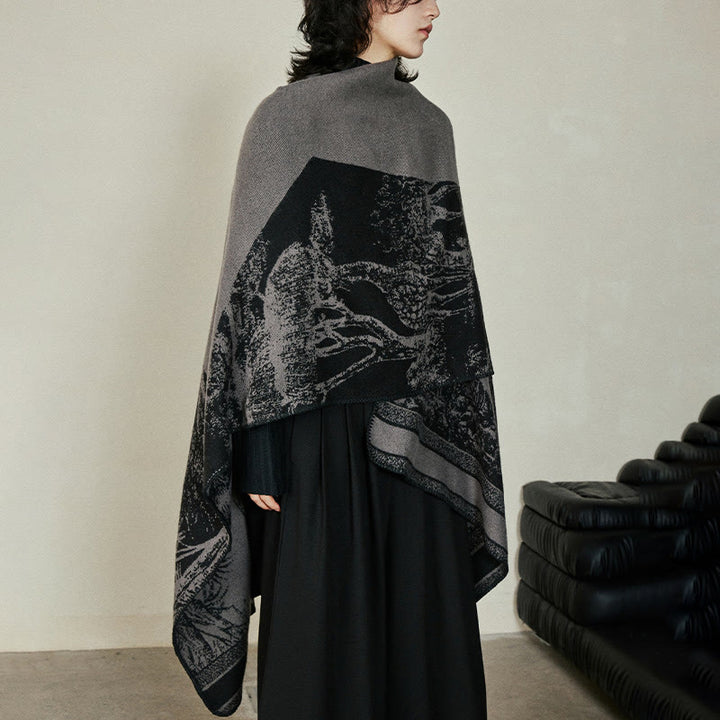 Buddha Stones Czarny Szary Jeleń Sika Zwierzę Las Dwustronny Szal Jesień Zima Ciepły Szalik Otulacz - image 10