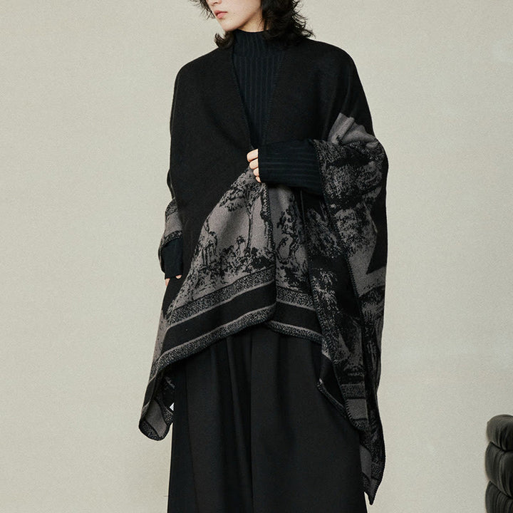 Buddha Stones Czarny Szary Jeleń Sika Zwierzę Las Dwustronny Szal Jesień Zima Ciepły Szalik Otulacz - image 13