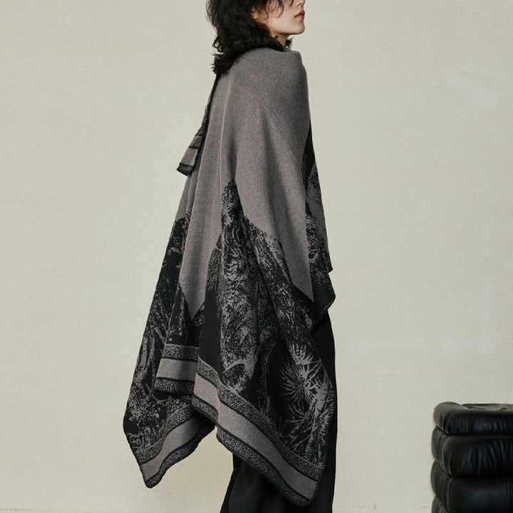 Buddha Stones Czarny Szary Jeleń Sika Zwierzę Las Dwustronny Szal Jesień Zima Ciepły Szalik Otulacz - image 5