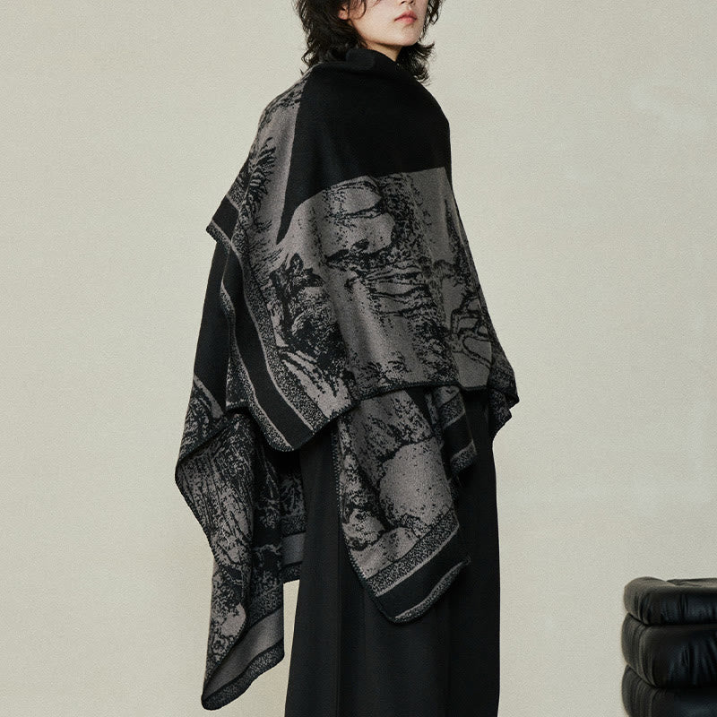 Buddha Stones Czarny Szary Jeleń Sika Zwierzę Las Dwustronny Szal Jesień Zima Ciepły Szalik Otulacz - image 11